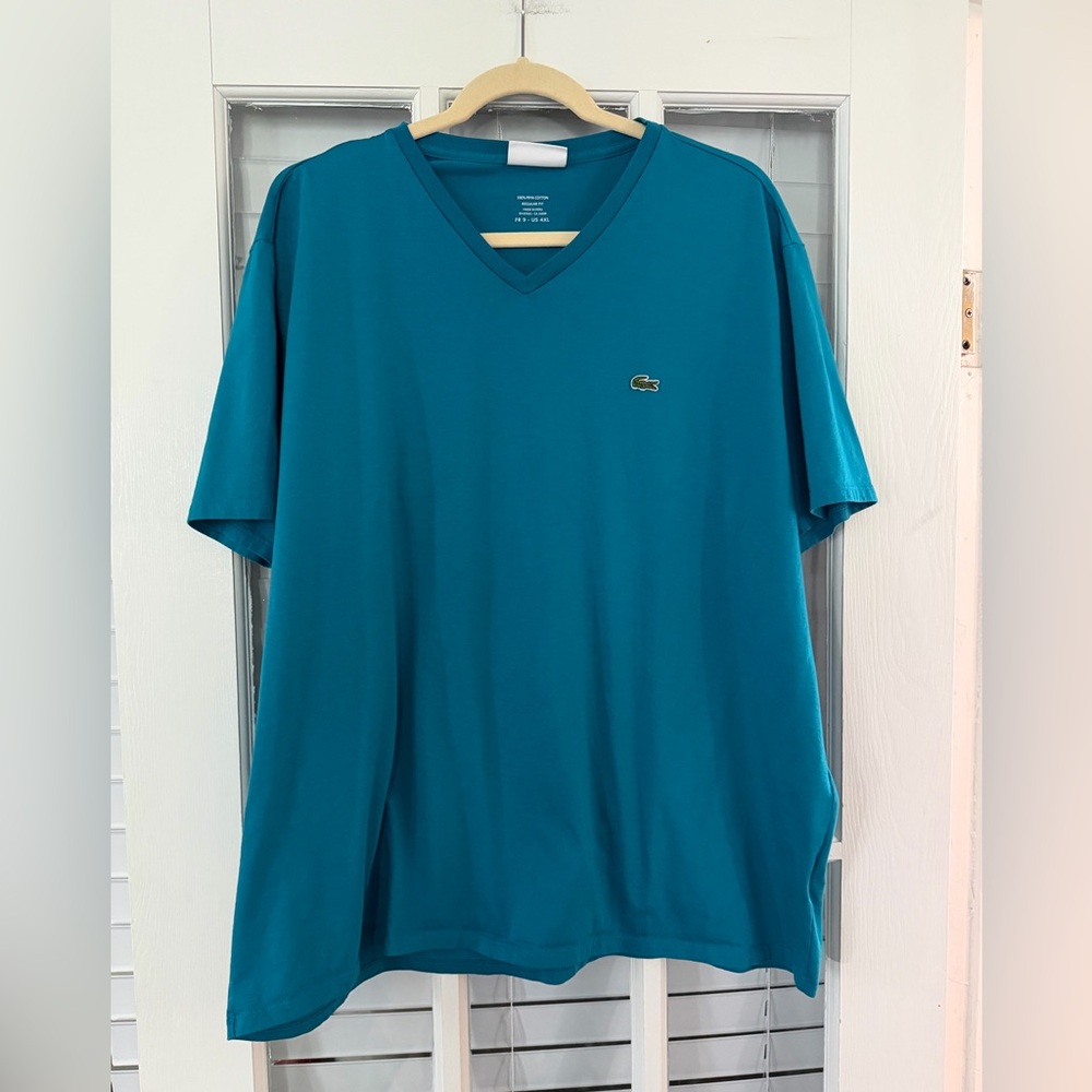 LACOSTE Men's 4XL Teal V-Neck Pima Cotton Regular‎ Fit T-Shirt | SKU 0143